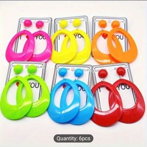 6pcs Thick Acrylic Fluorescent Teardrop Hoop Earrings, Multi-Colored